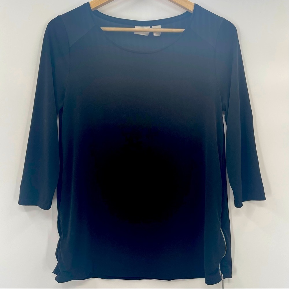 Chico’s Side Zip Black 3/4 Length Sleeve Top Size 0/XS